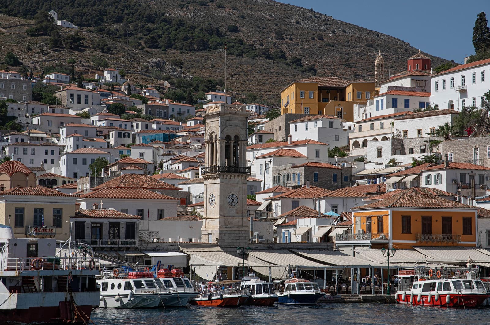 Hydra harbor with donkeys